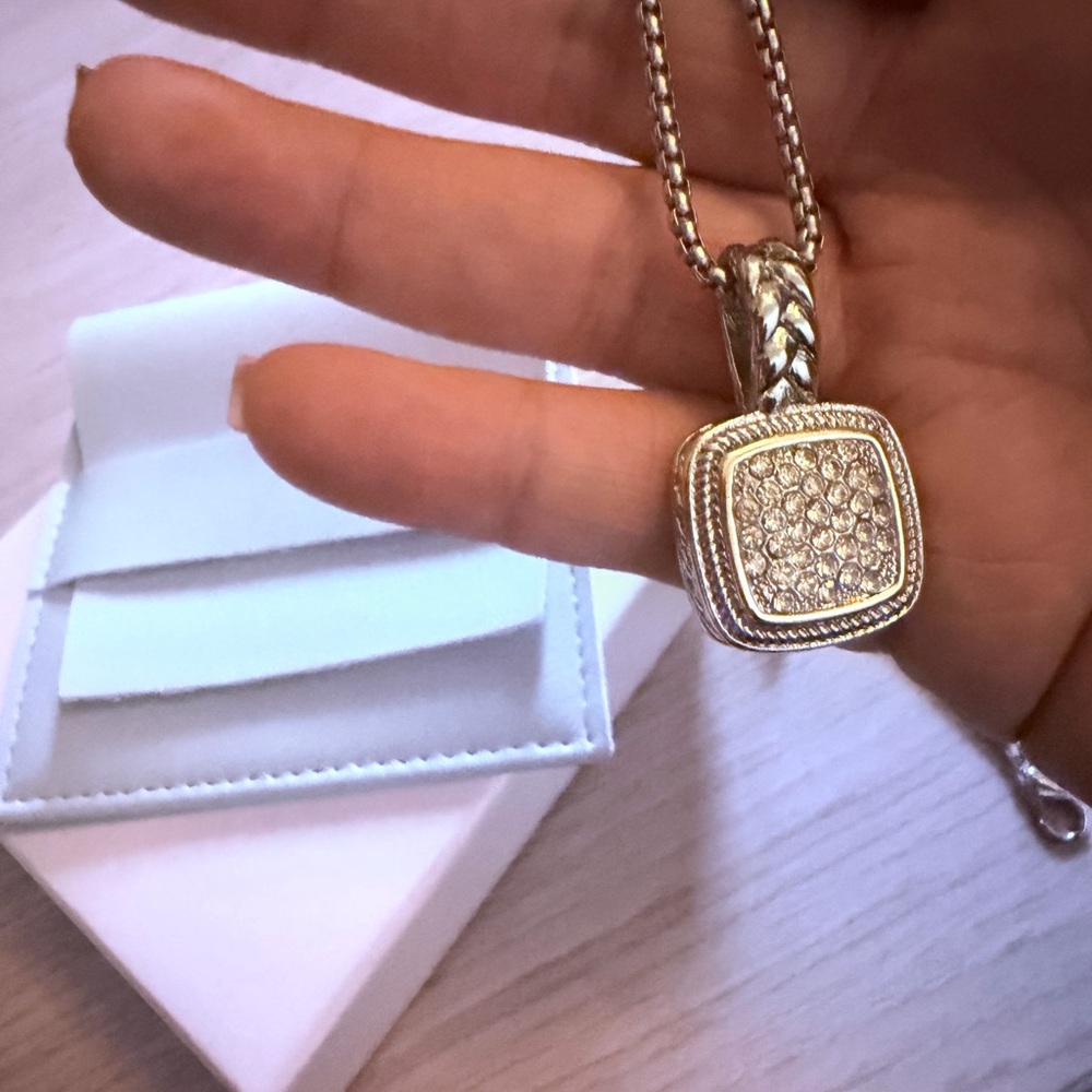 Pave Square Pendant Necklace in Gold with Chain